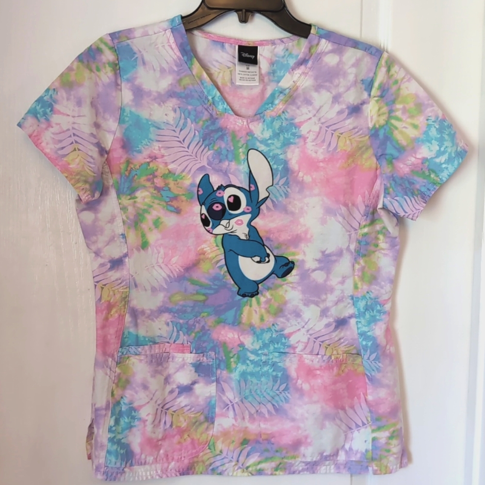 Disney  Stitch Pastel Tie Dye Scrub Top. Nursing. Medical. Size Medium